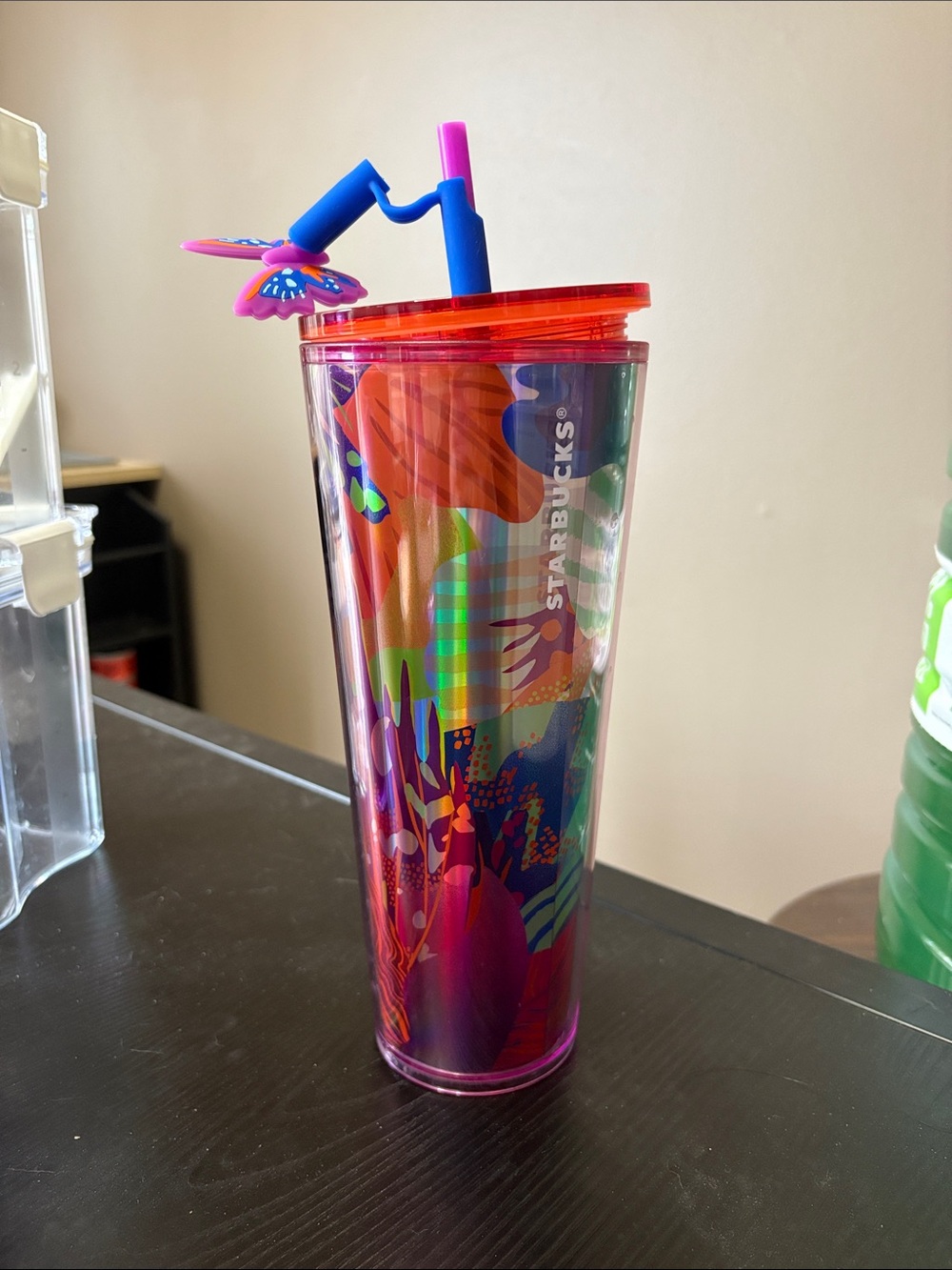 Starbucks Pink and Blue Floral Iridescent Tumbler with Straw